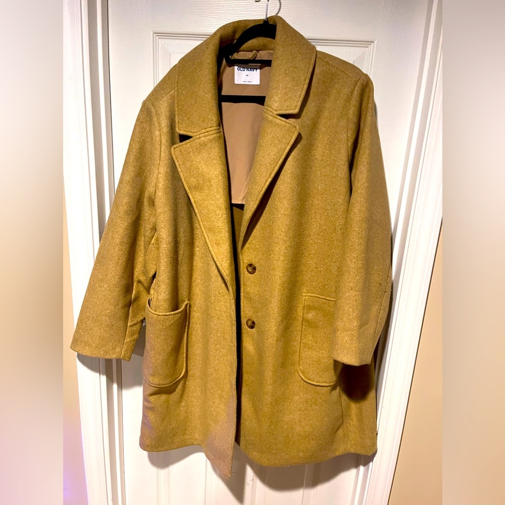 OLD NAVY Button Up Wool Coat Women’s Tan Plus 3X Lined Wool Blend Pockets